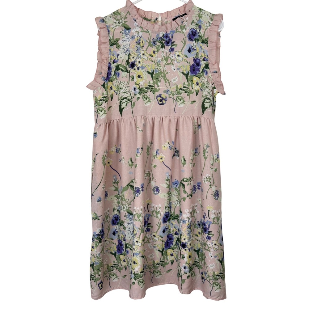 Pink Floral Empire Waist Garden Party Dress Cottagecore Feminine Medium NWT‎